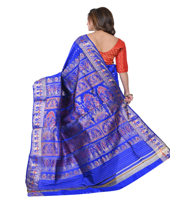 Navy blue hand woven baluchari silk saree