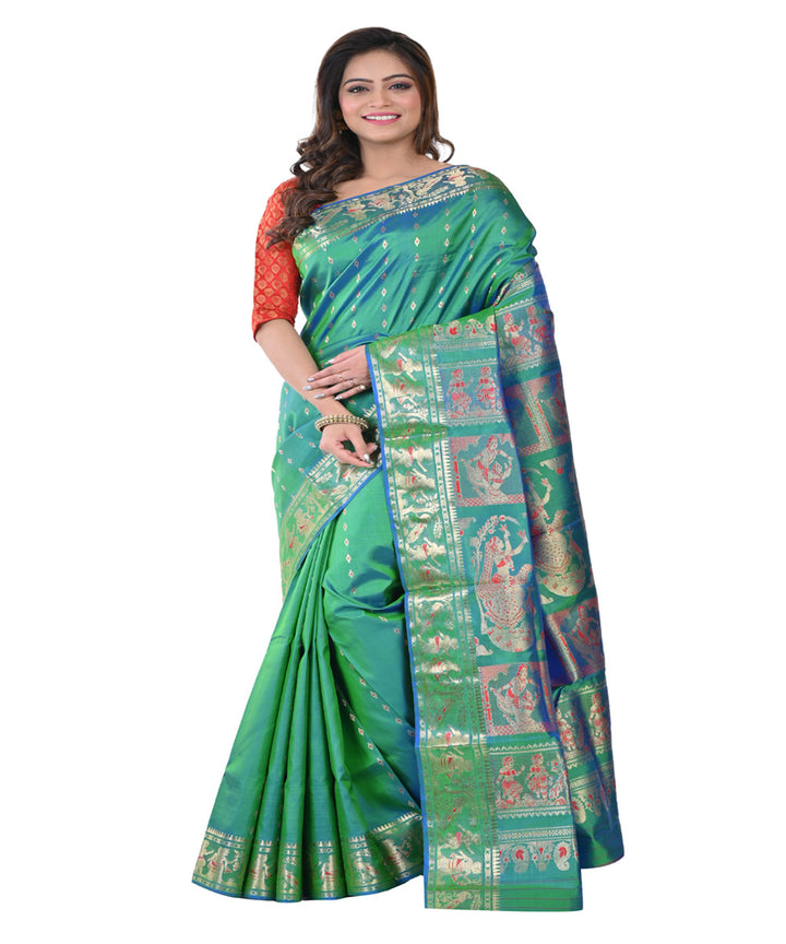 Dark green handwoven baluchari silk saree