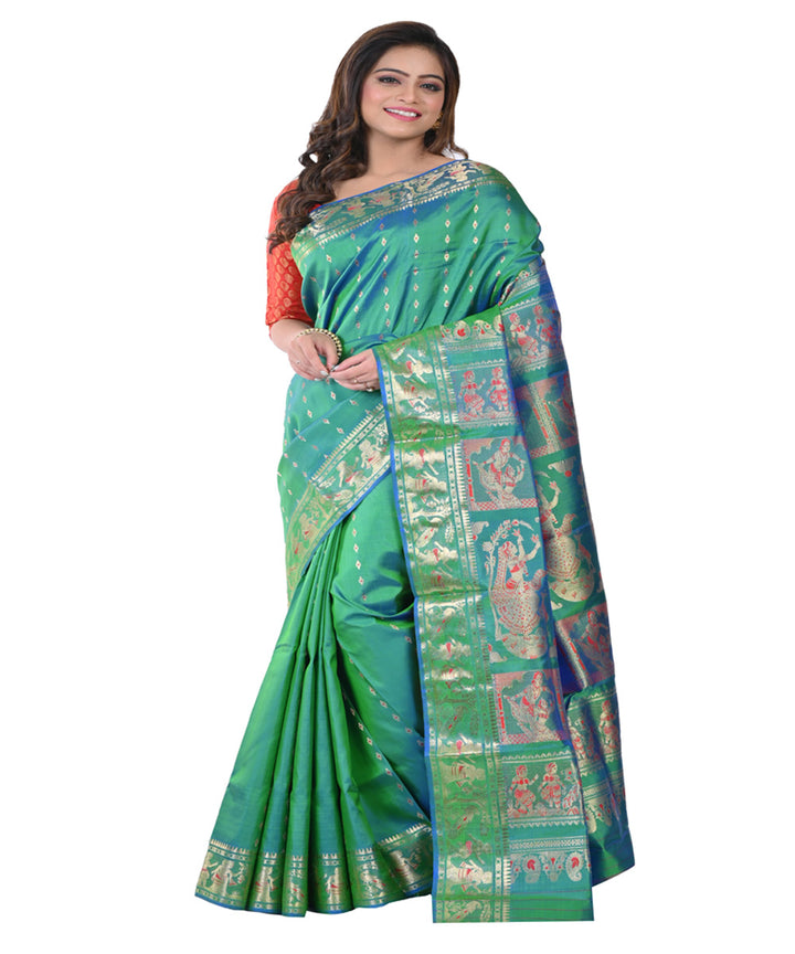 Dark green handwoven baluchari silk saree