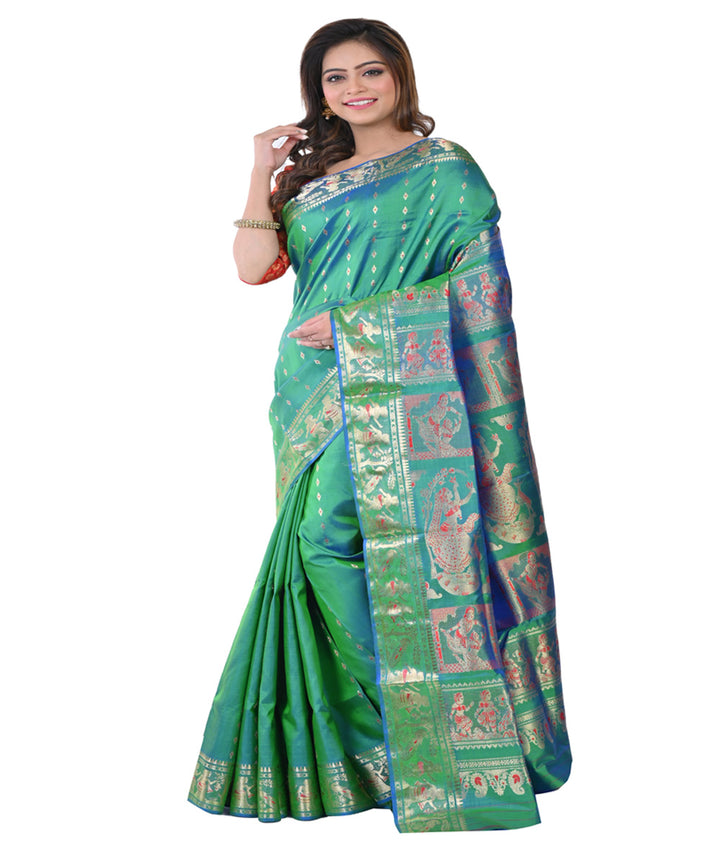 Dark green handwoven baluchari silk saree