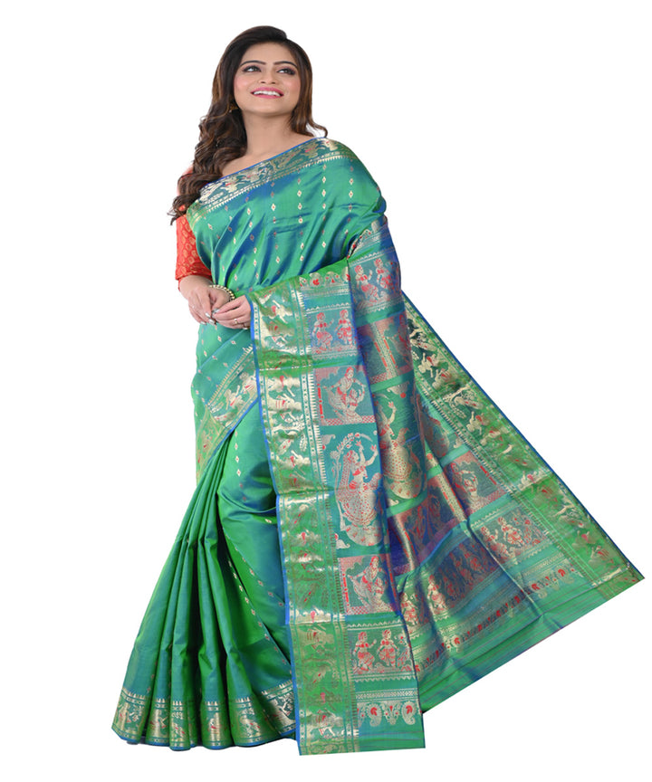 Dark green handwoven baluchari silk saree