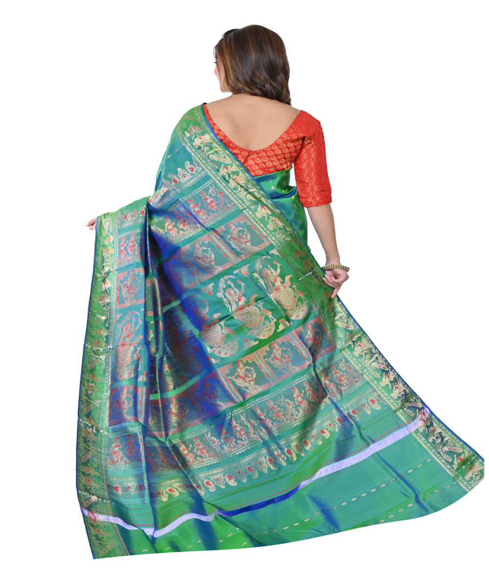 Dark green handwoven baluchari silk saree