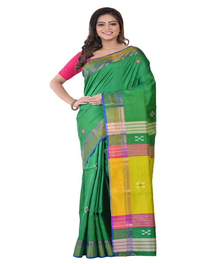 Dark green handwoven tangail silk saree