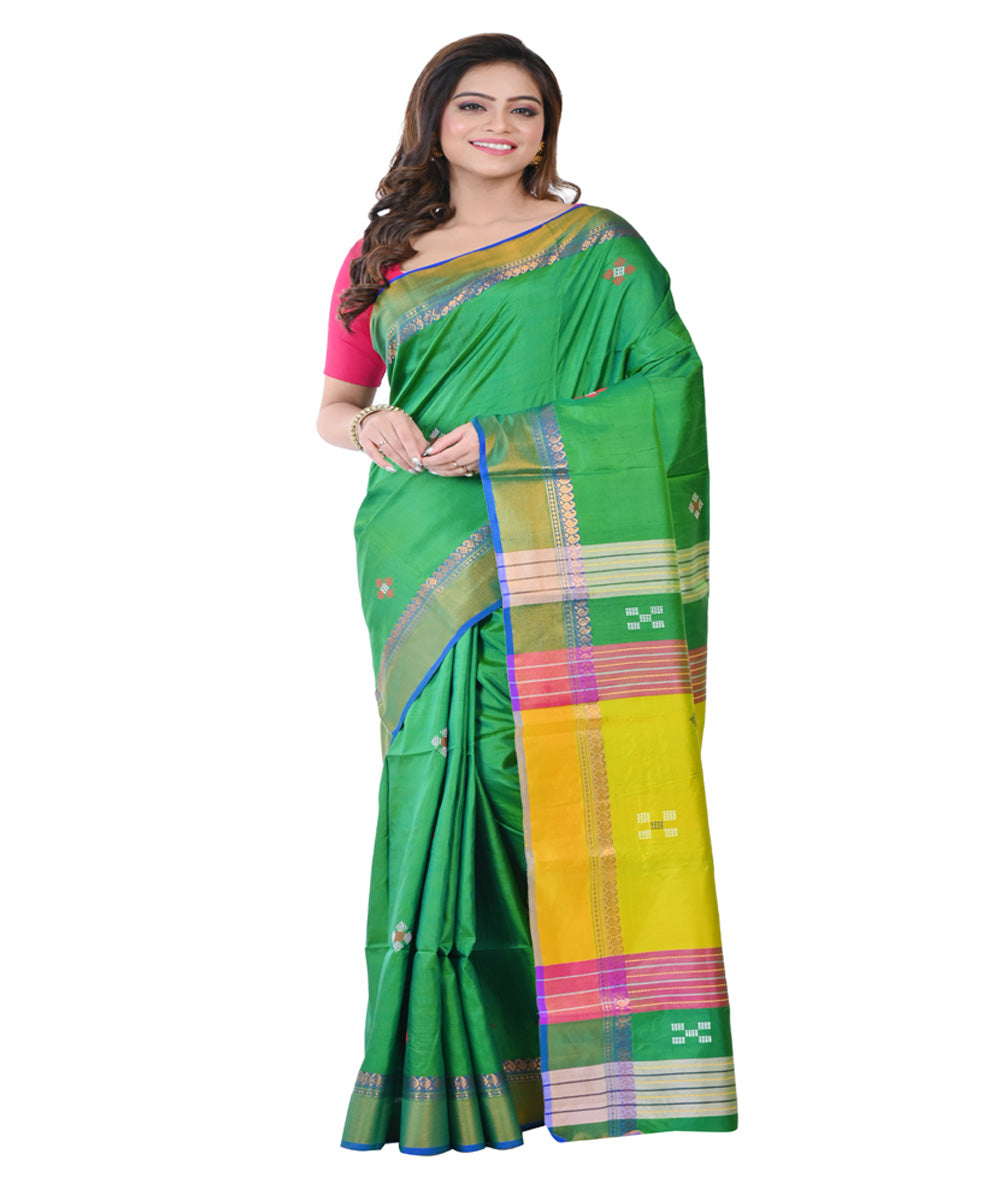 Dark green handwoven tangail silk saree