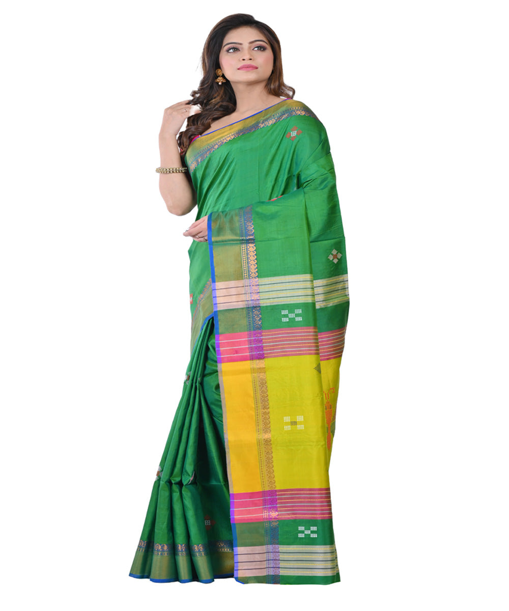 Dark green handwoven tangail silk saree