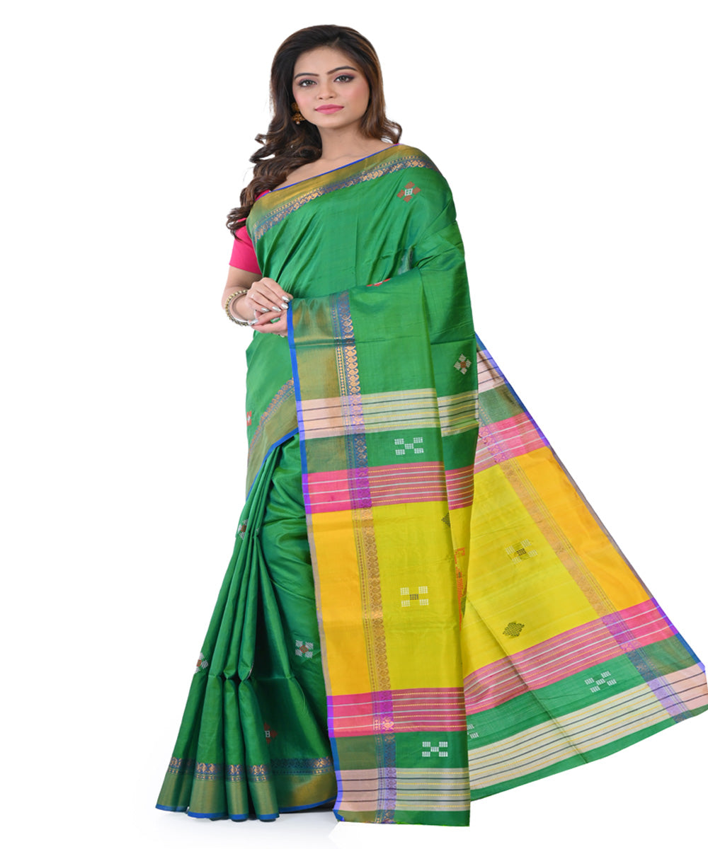 Dark green handwoven tangail silk saree