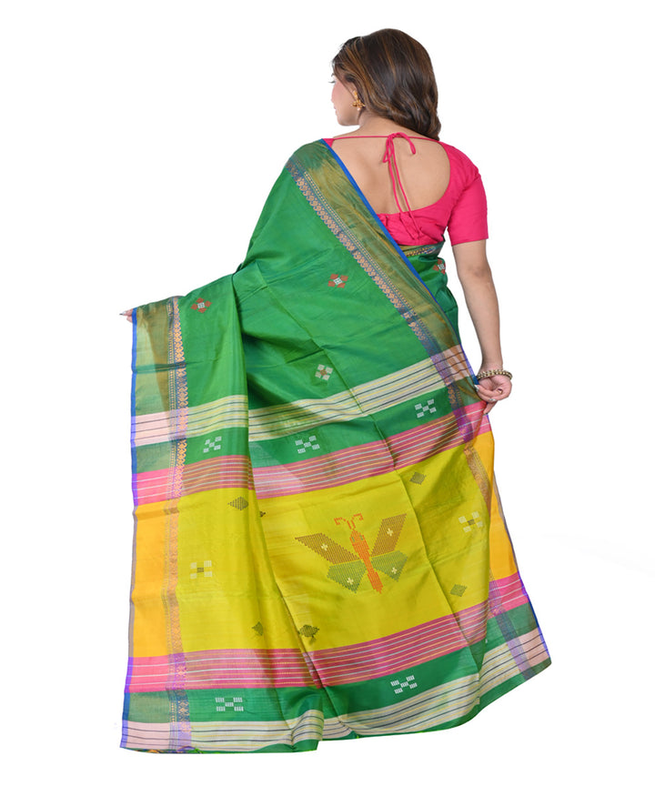 Dark green handwoven tangail silk saree