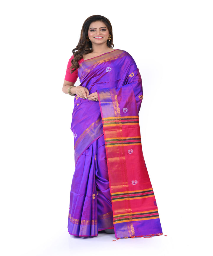 Purple pink handwoven tangail silk saree