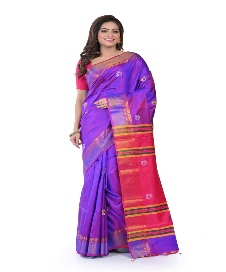 Purple pink handwoven tangail silk saree