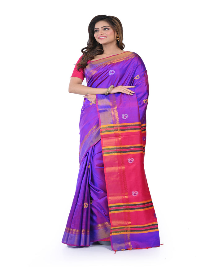 Purple pink handwoven tangail silk saree