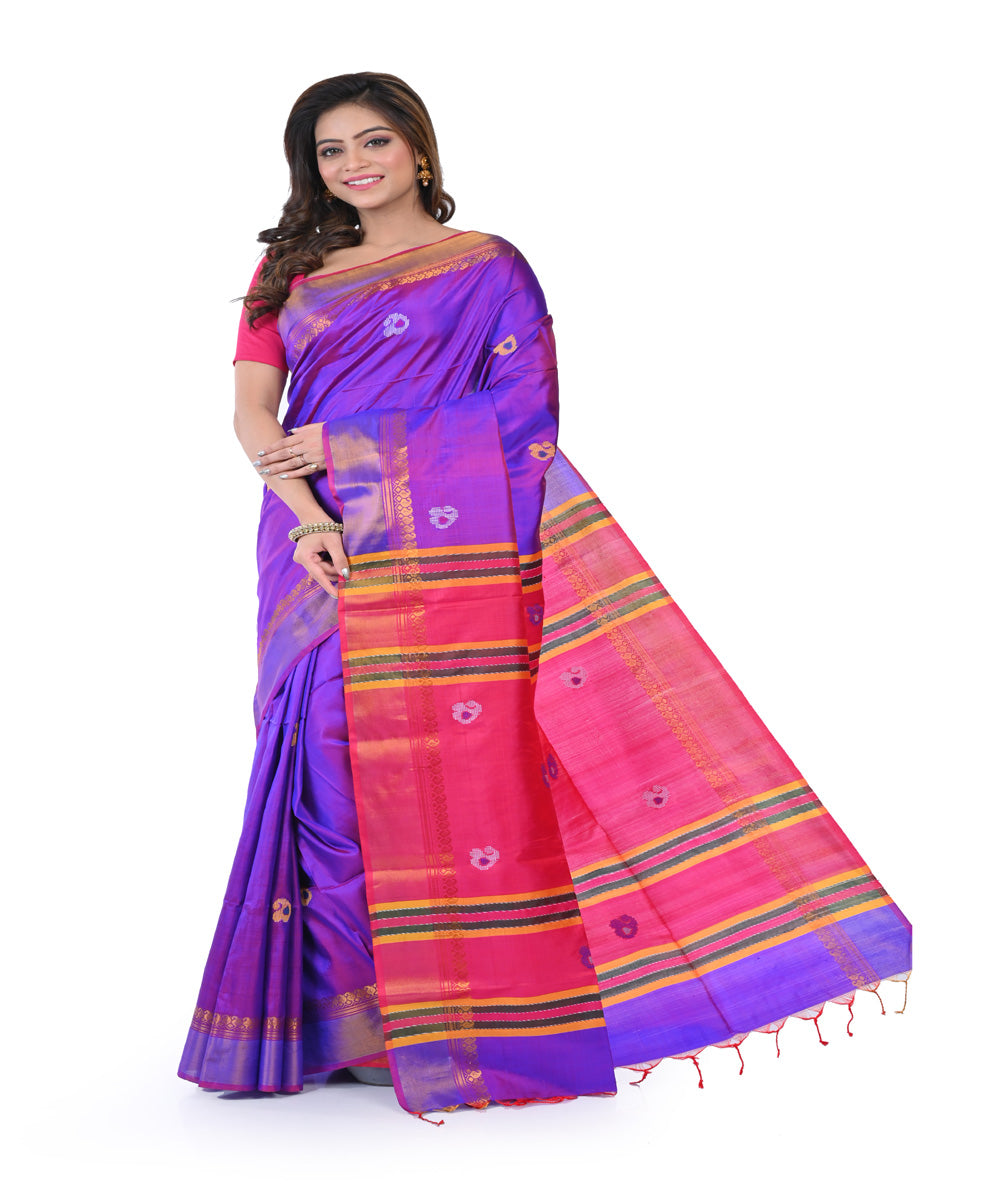 Purple pink handwoven tangail silk saree