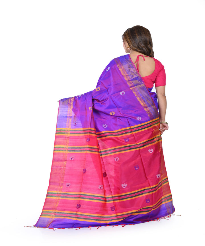 Purple pink handwoven tangail silk saree