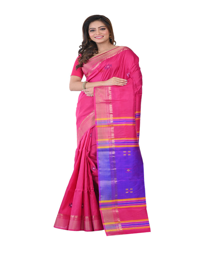 Pink blue hand woven tangail silk saree