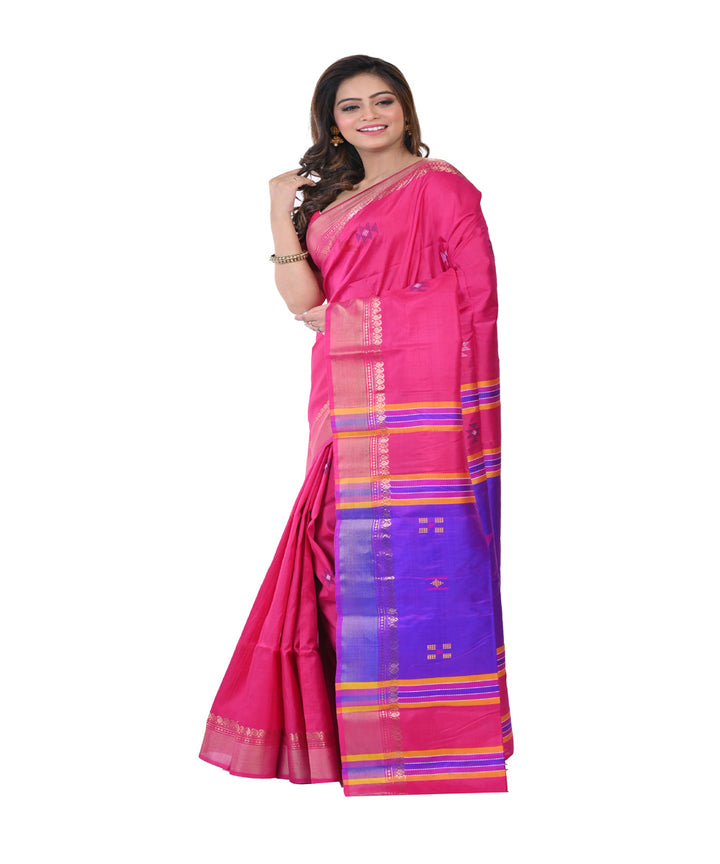 Pink blue hand woven tangail silk saree