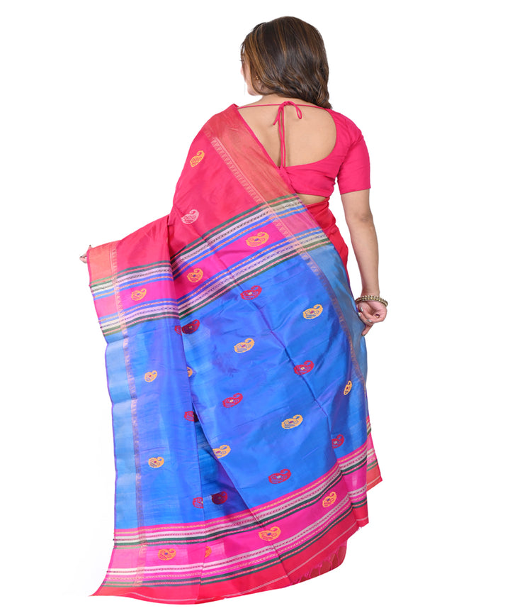 Red blue handwoven tangail silk saree