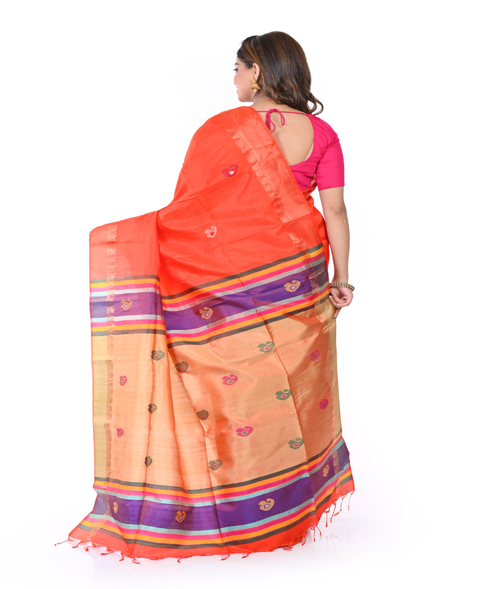 Orange handwoven tangail silk saree