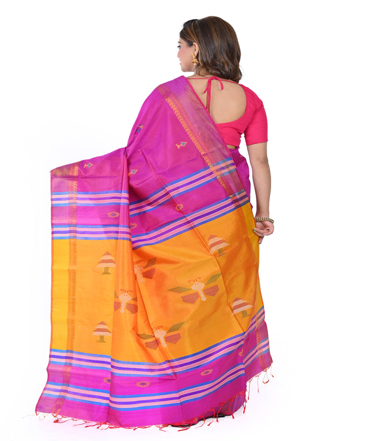 Purple yellow handwoven tangail silk saree