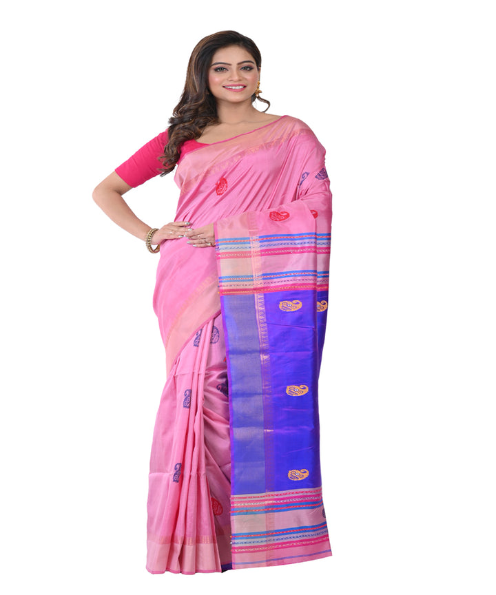 Pink violet handwoven tangail silk saree