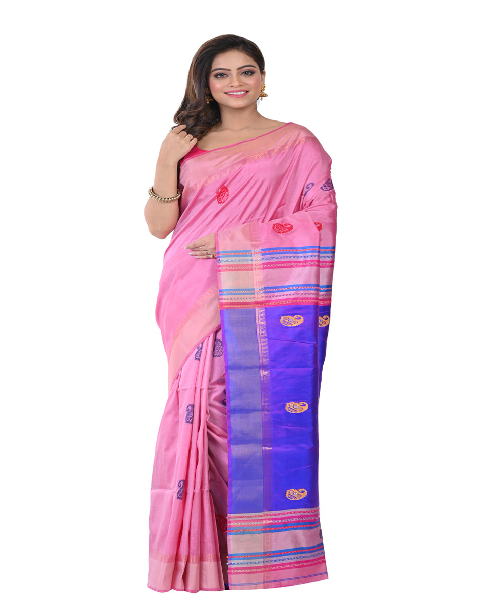 Pink violet handwoven tangail silk saree