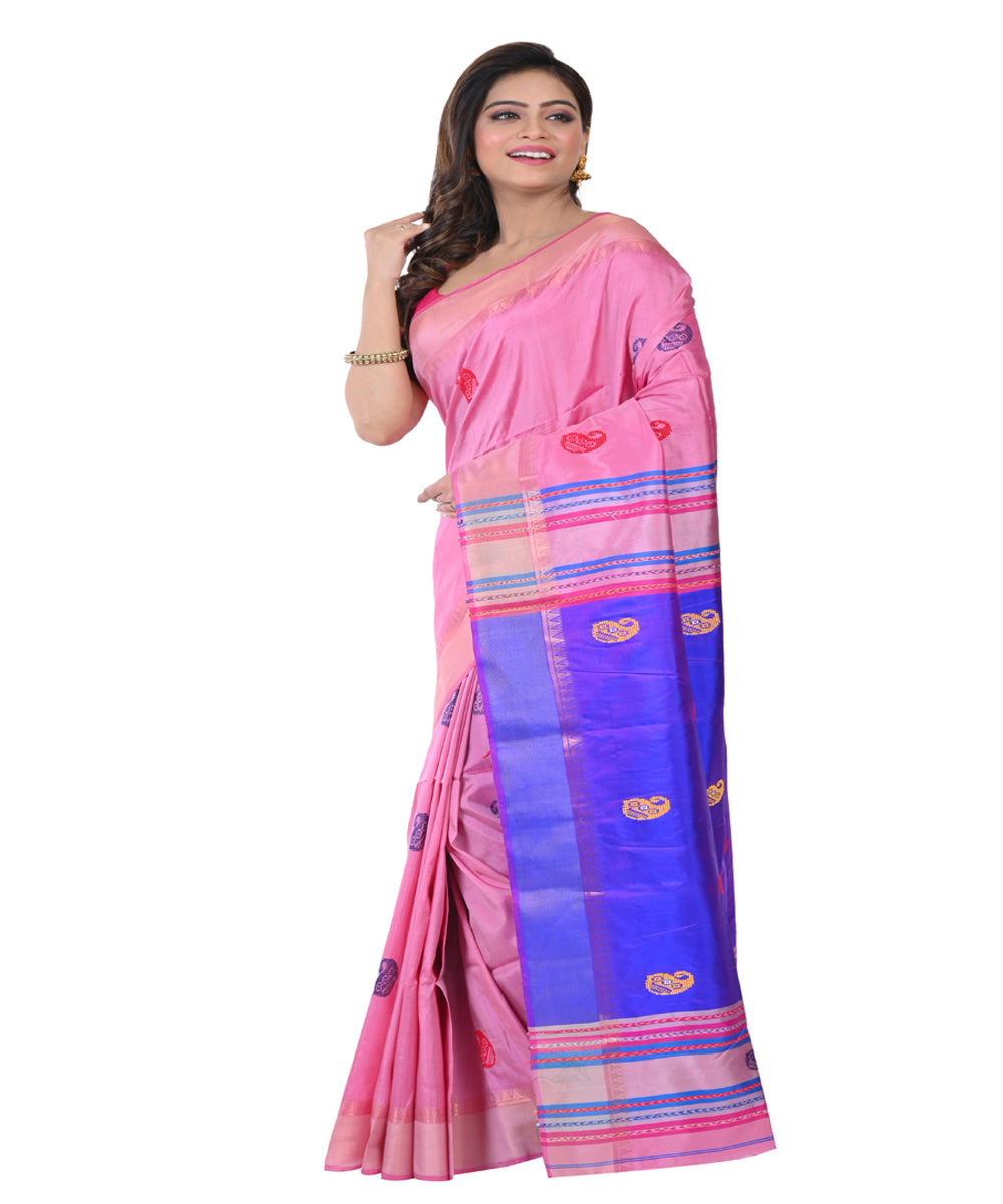 Pink violet handwoven tangail silk saree