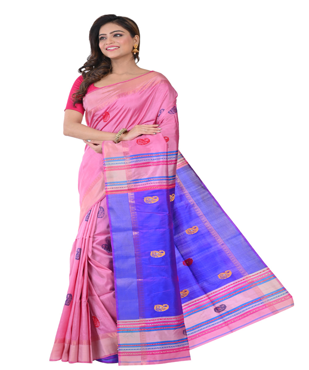 Pink violet handwoven tangail silk saree