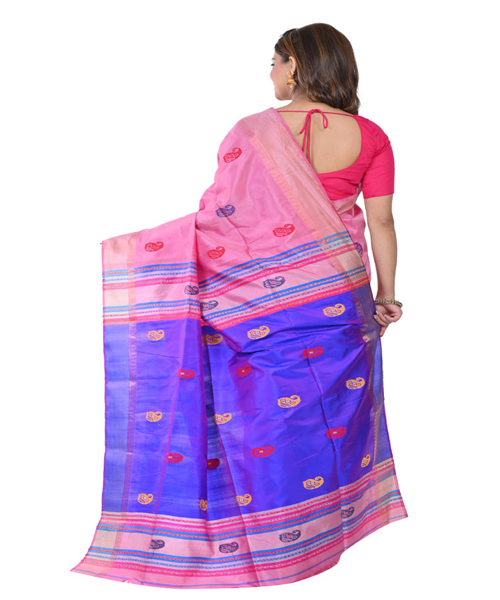 Pink violet handwoven tangail silk saree