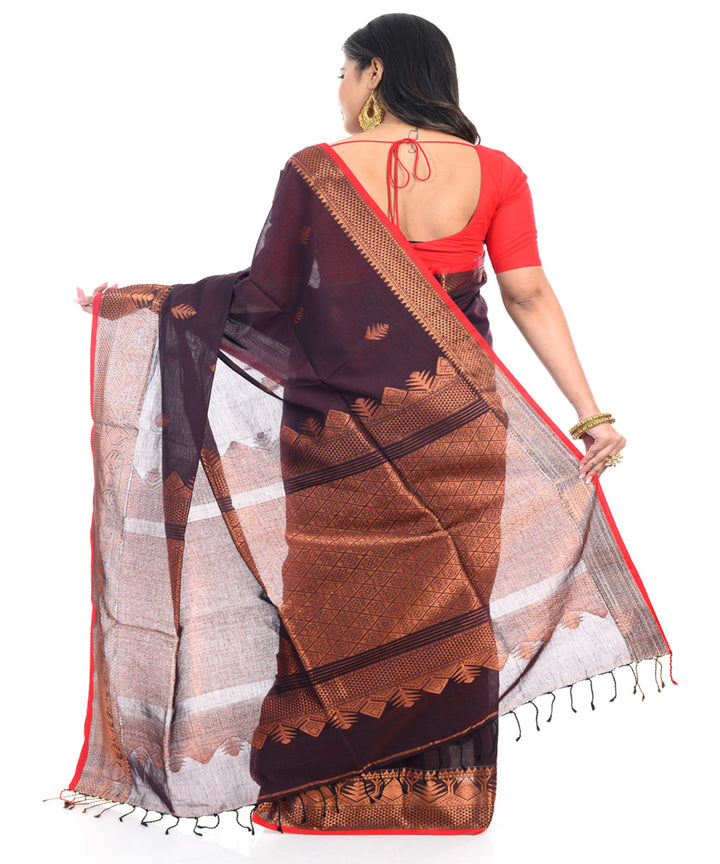 Brown cotton handwoven shantipuri saree