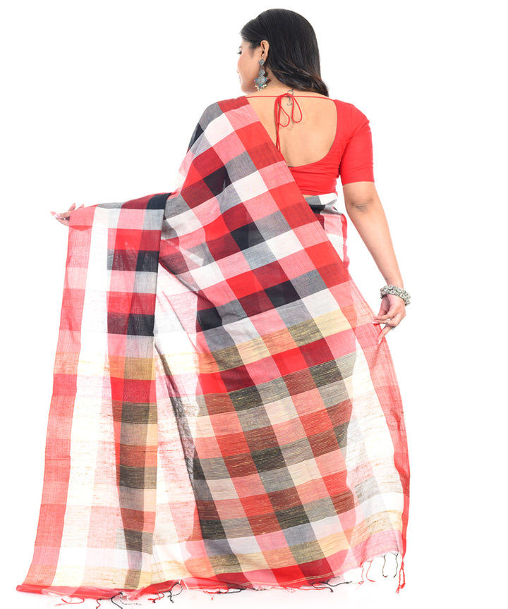 Checks handwoven cotton shantipuri saree