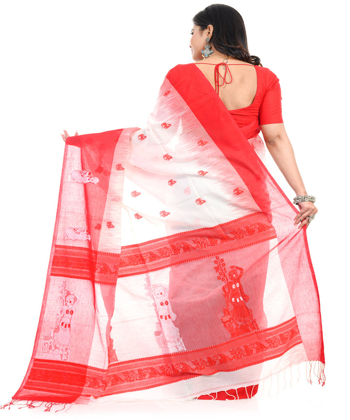 White red handwoven cotton shantipuri saree
