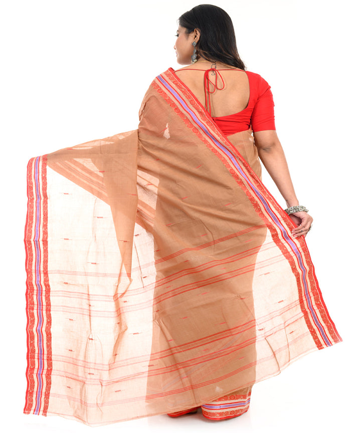 Brown handwoven cotton shantipuri saree