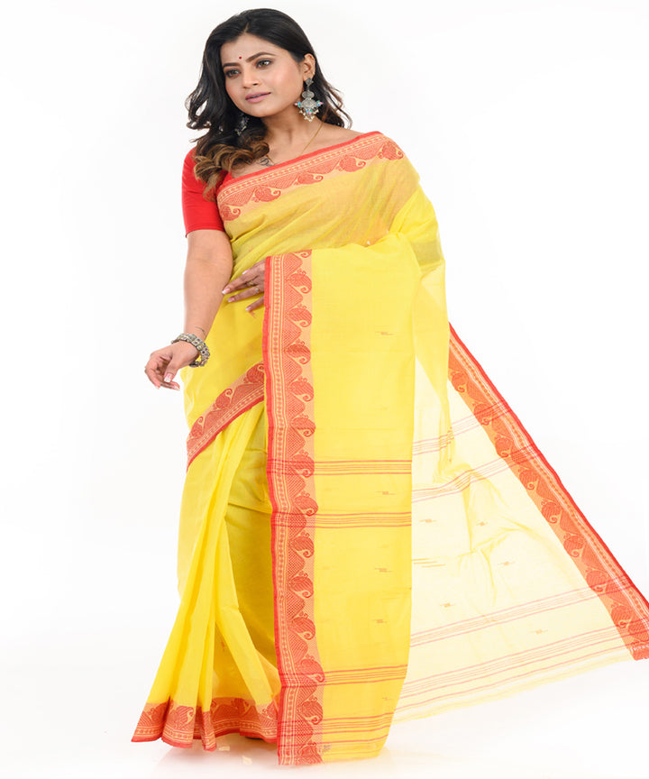 Yellow handwoven cotton shantipuri saree