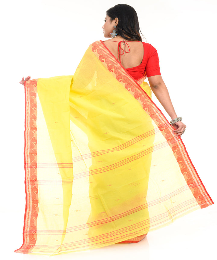 Yellow handwoven cotton shantipuri saree