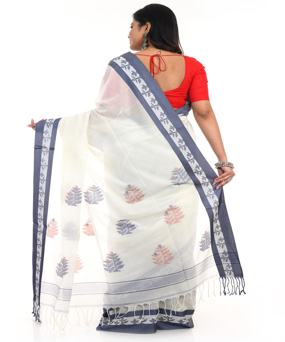 White handwoven cotton shantipuri saree