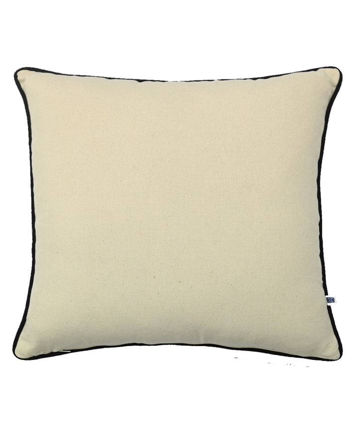 Cream green hand embroidered slub cotton cushion cover