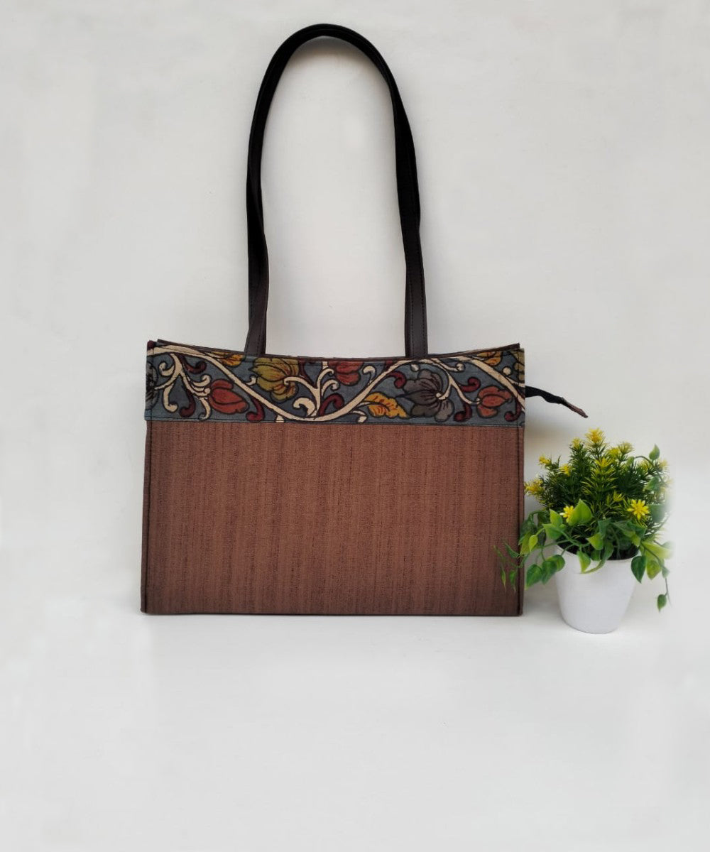 Brown hand painted kalamkari silk bag