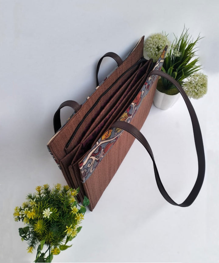 Brown hand painted kalamkari silk bag