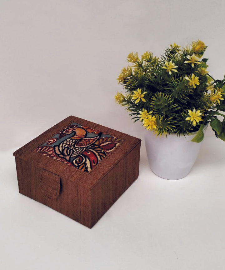 Brown silk hand painted kalamkari box