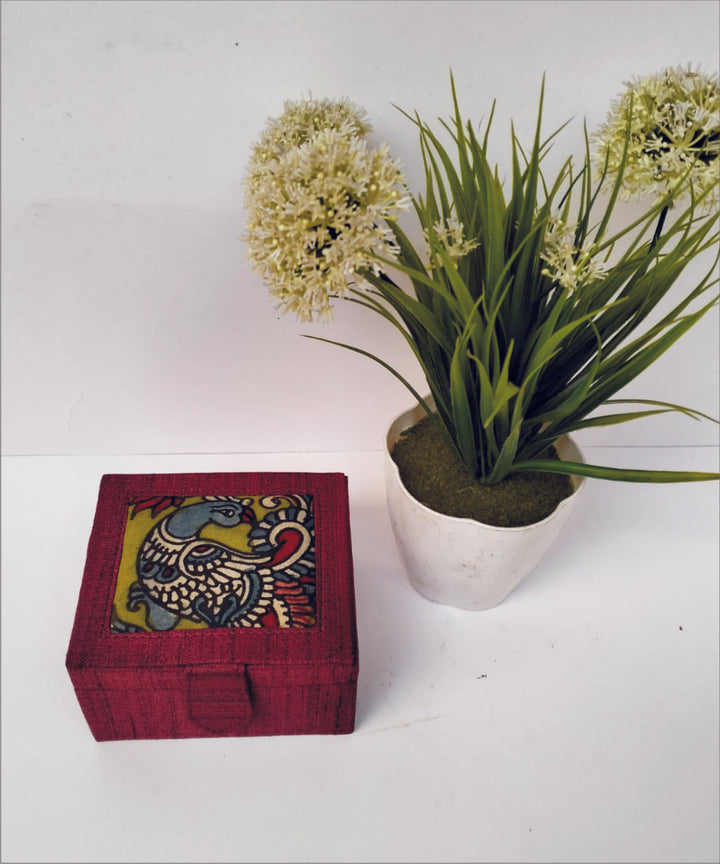Maroon hand painted kalamkari silk box