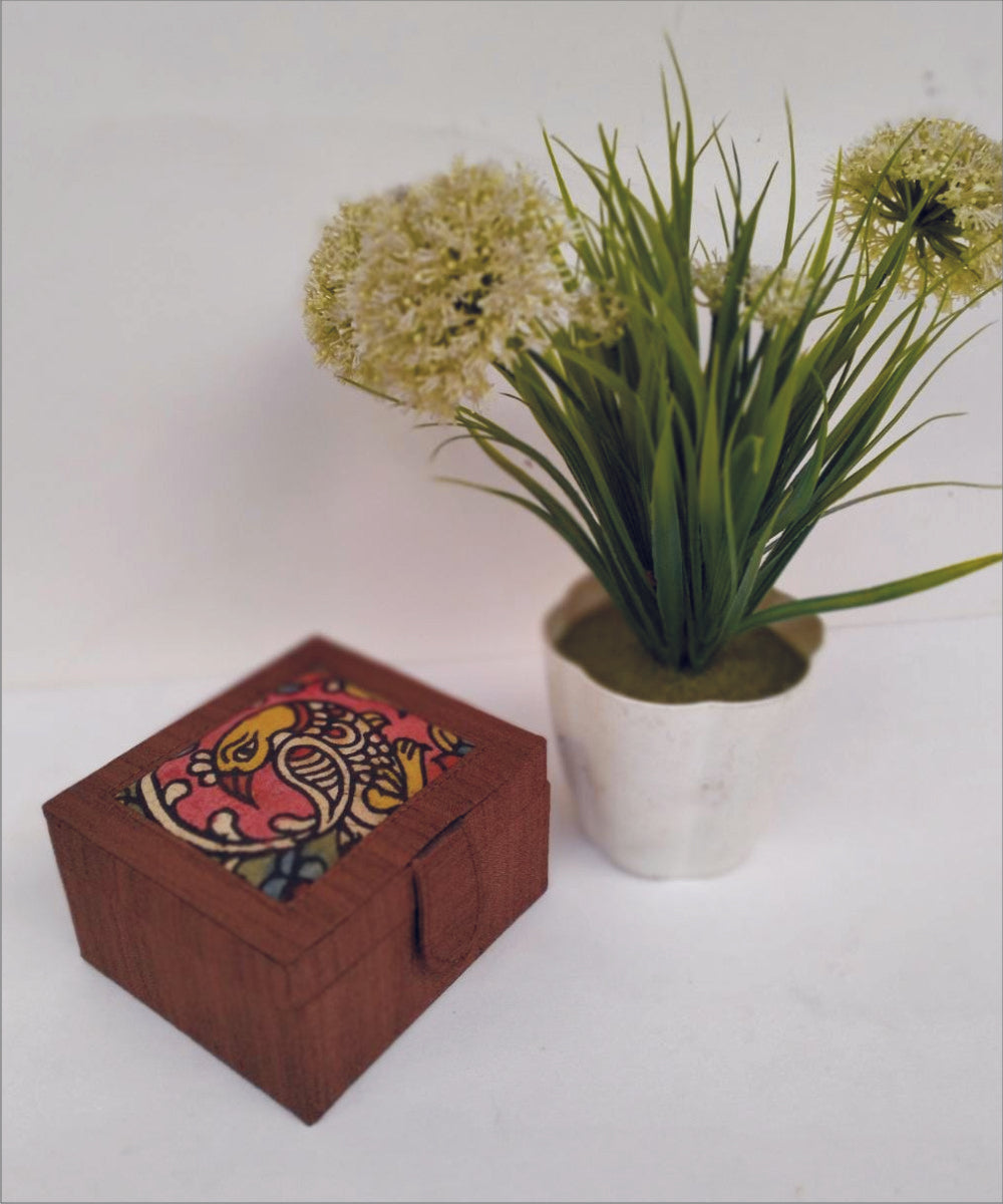 Brown hand painted kalamkari silk box