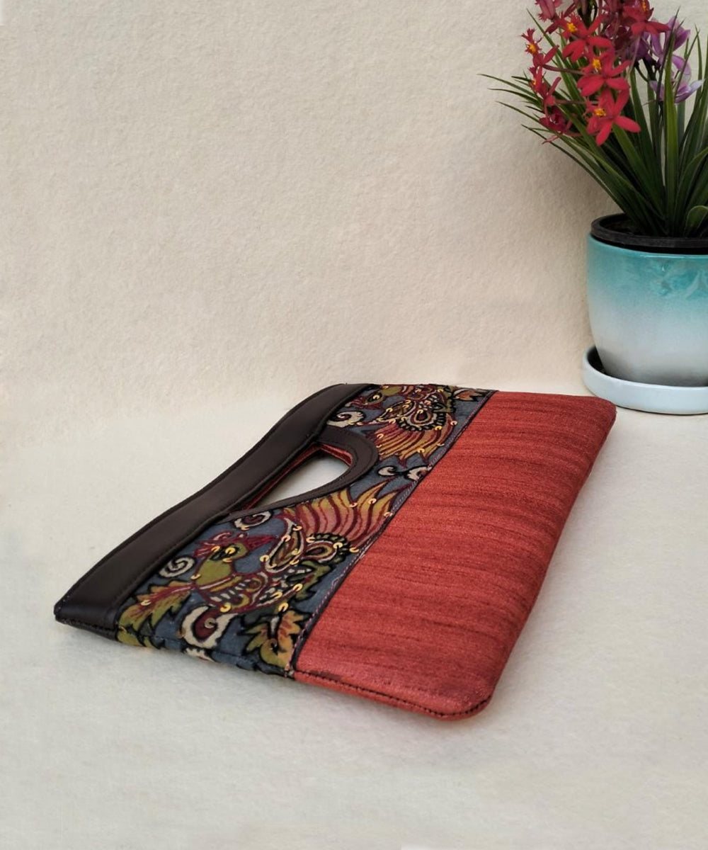 Orange hand painted kalamkari silk pouch