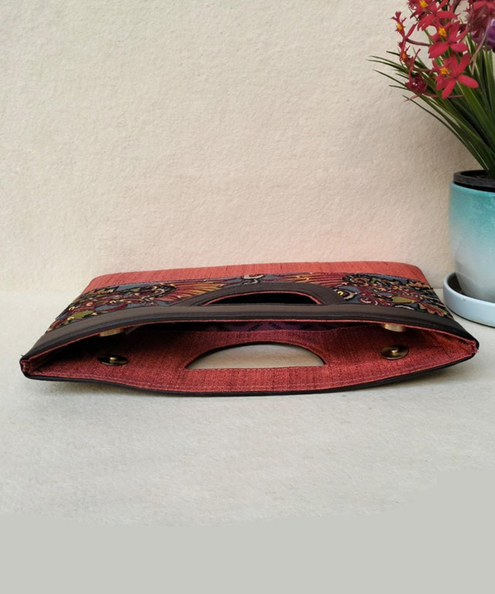 Orange hand painted kalamkari silk pouch