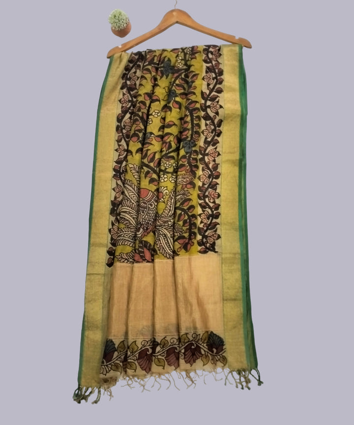 Light green kalamkari handwoven maheshwari cotton silk dupatta