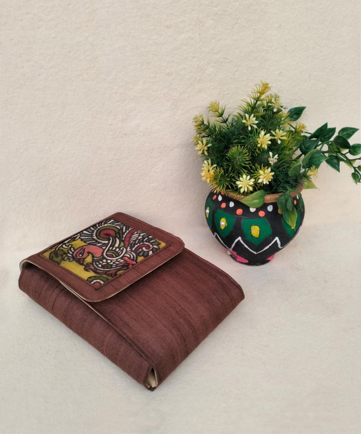 Brown hand painted kalamkari silk pouch