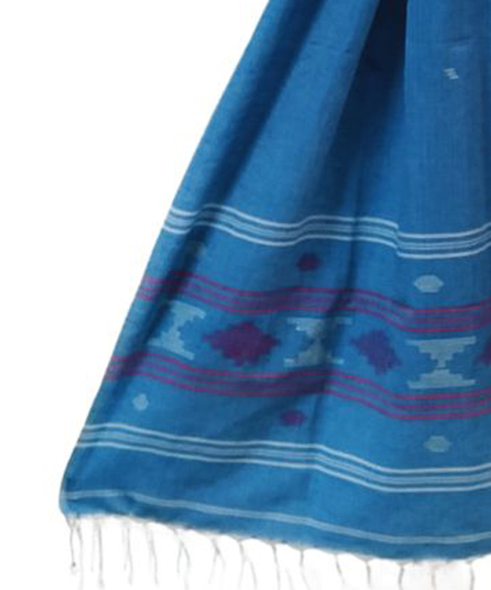 Cyan blue handwoven cotton jamdani stole