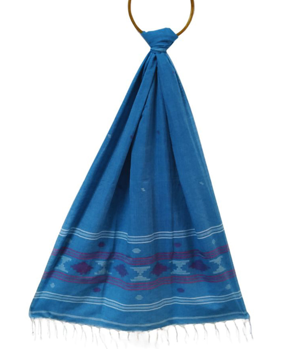 Cyan blue handwoven cotton jamdani stole