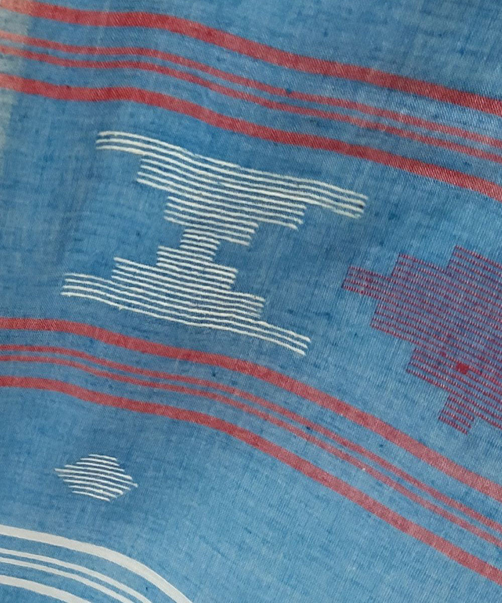 Cyan blue handwoven cotton jamdani stole