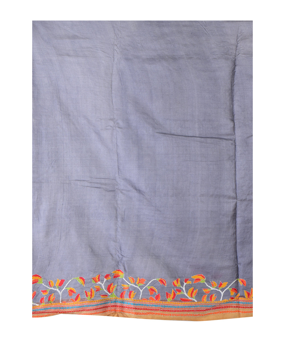 Multicolor mustard hand printed tussar silk saree