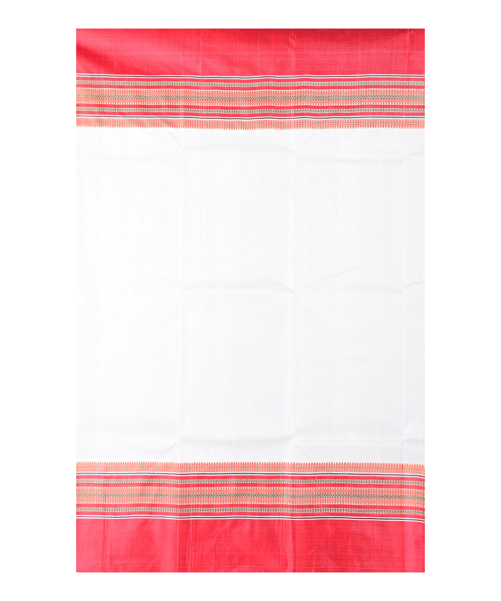 Offwhite red hand printed silk saree