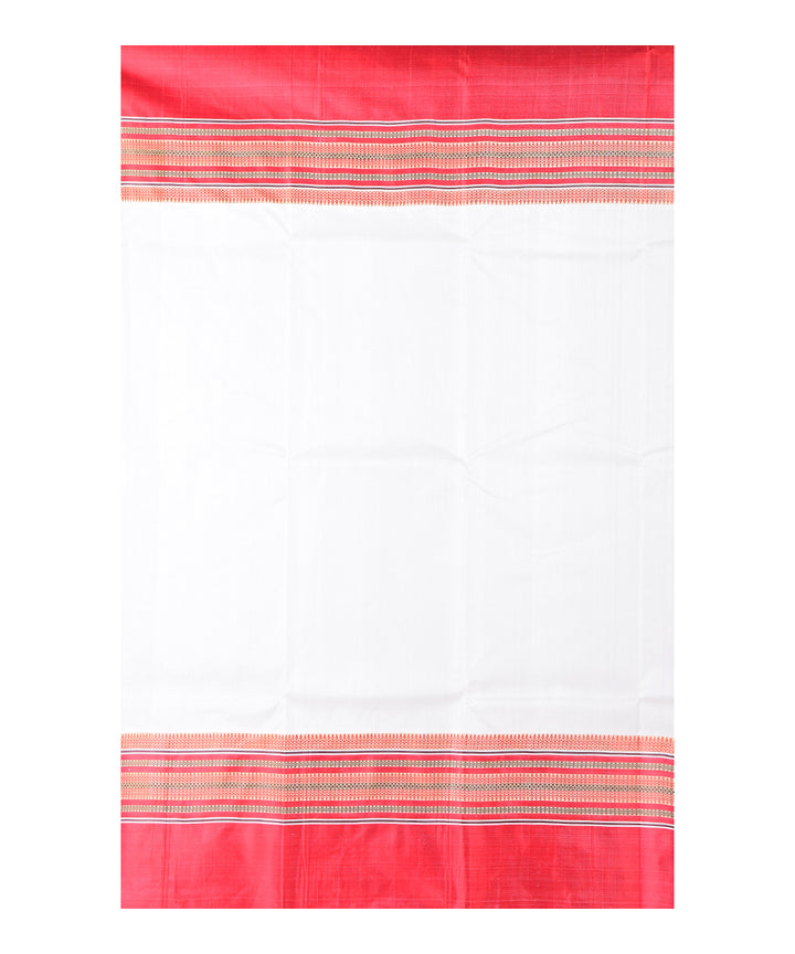 Offwhite red hand printed silk saree