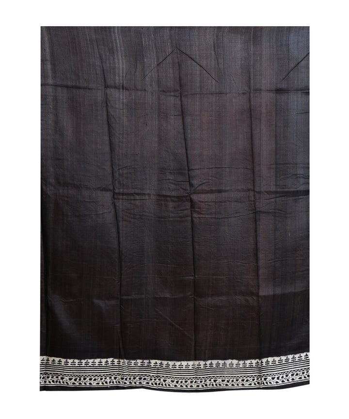 Black white hand printed silk saree